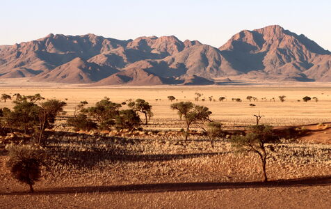 Namib Wüste - im Hintergrund hohe Berge