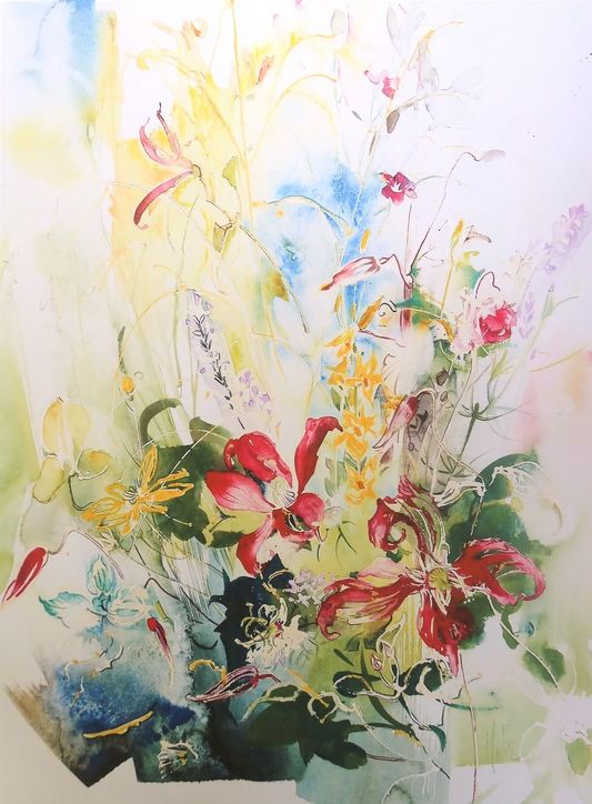 Helga Pilz Aquarell Aquarell mit Blumenmotiv