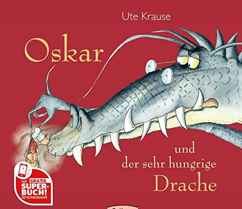 Drache Oskar Zeichnung Drache Oskar auf roten Hintergrund